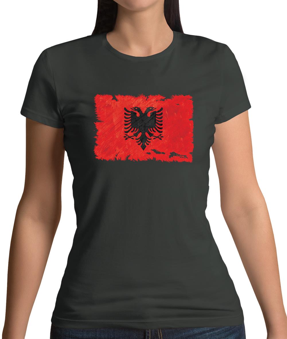 Albania Grunge Style Flag Womens T-Shirt