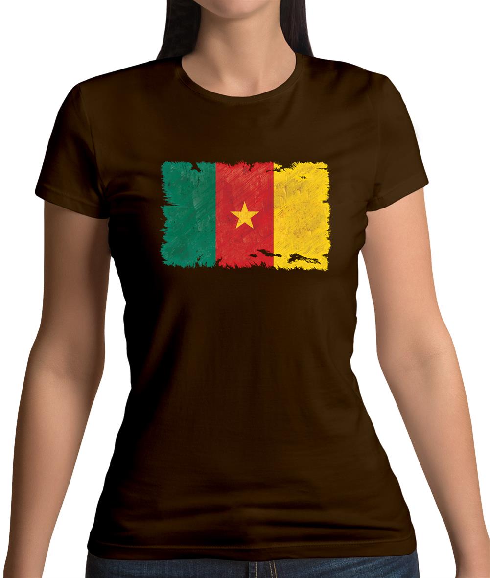 Cameroon Grunge Style Flag Womens T-Shirt