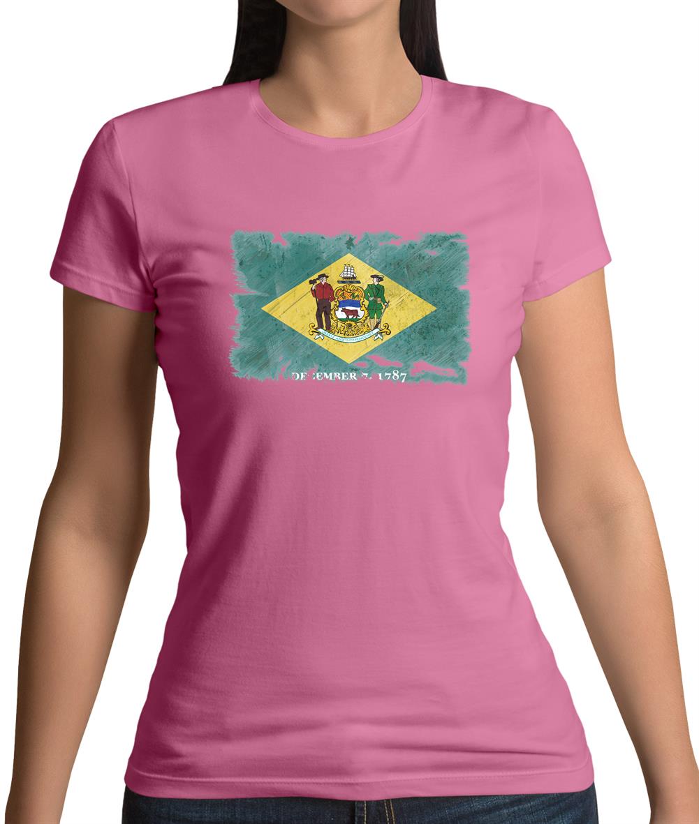 Delaware Grunge Style Flag Womens T-Shirt