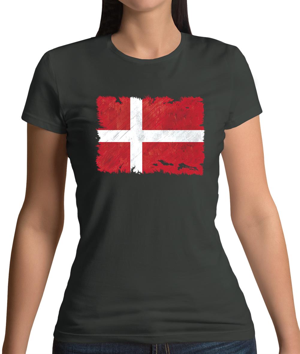 Denmark Grunge Style Flag Womens T-Shirt