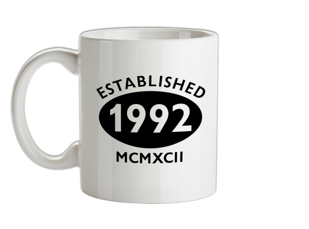 Established Roman Numerals Birthday 1992 Ceramic Mug