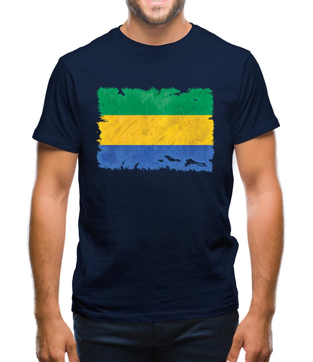 Gabon Grunge Style Flag Mens T-Shirt