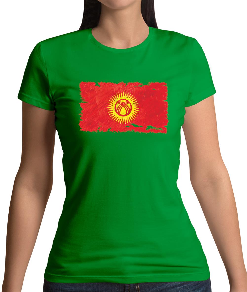 Kyrgyzstan Grunge Style Flag Womens T-Shirt