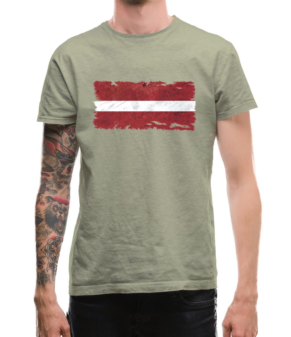 Latvia Grunge Style Flag Mens T-Shirt