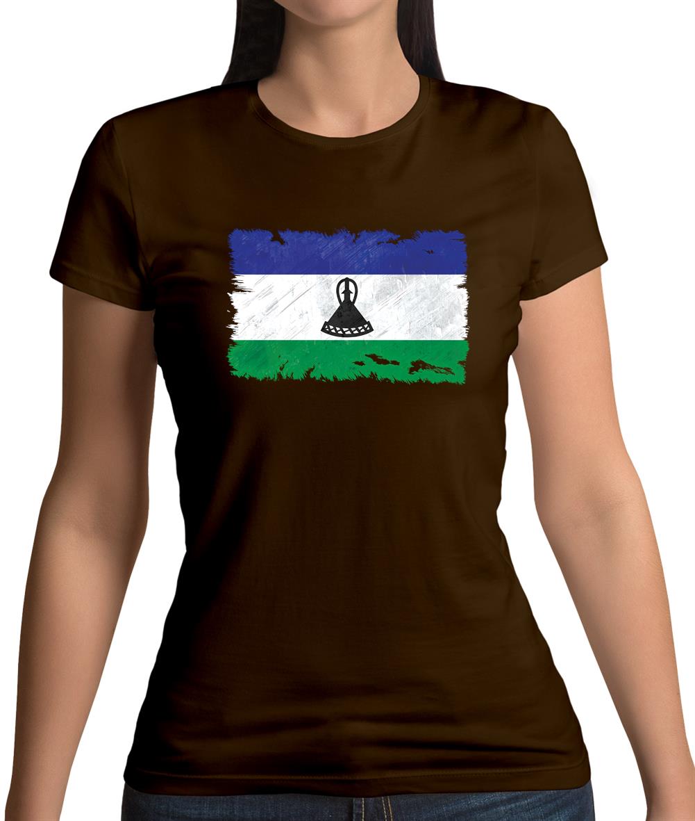 Lesotho Grunge Style Flag Womens T-Shirt