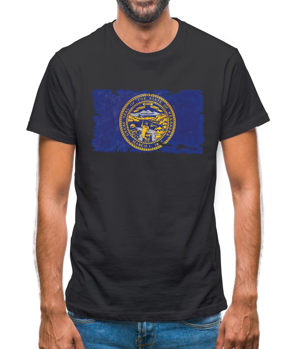 Nebraska Grunge Style Flag Mens T-Shirt
