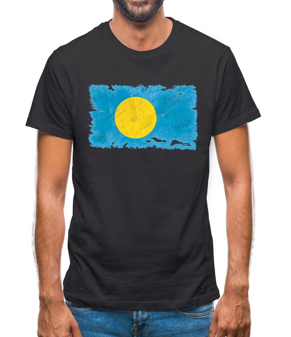 Palau Grunge Style Flag Mens T-Shirt