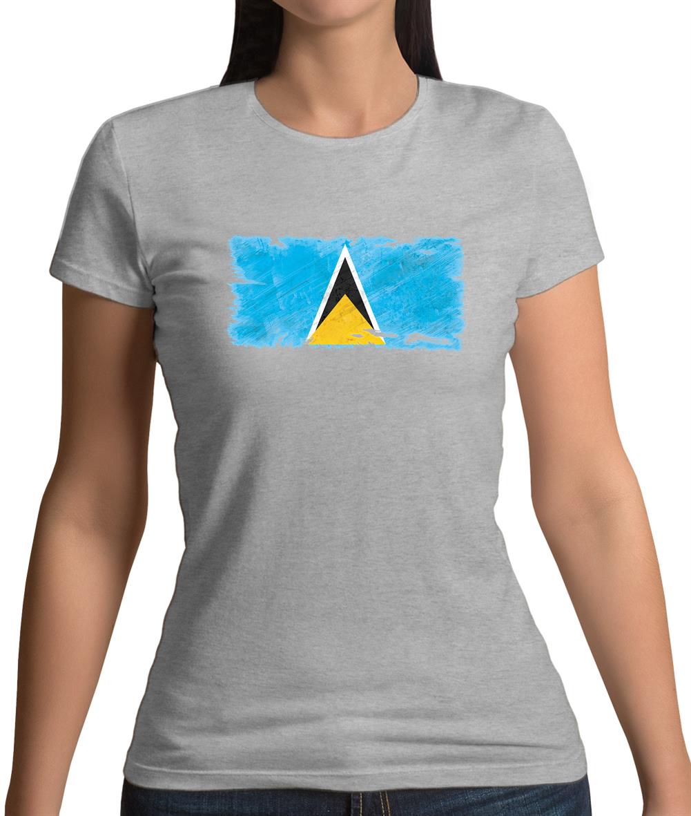 Saint Lucia Grunge Style Flag Womens T-Shirt