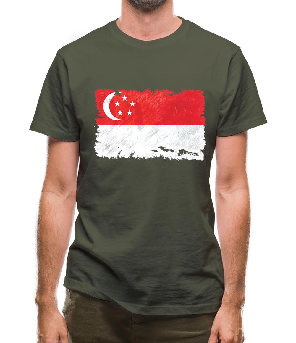 Singapore Grunge Style Flag Mens T-Shirt